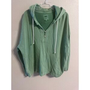 Aerie Pullover Hoodie Quarter Button Up Green Comfy Sweatshirt M